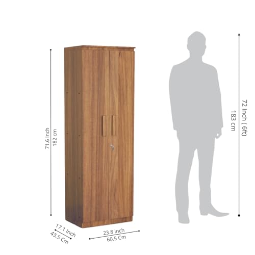 Image of Amazon Brand - Solimo Duo XS Engineered Wood 2 Door Wardrobe for Bedroom | Compact Clothes Storage Cabinet with Multiple Shelves | Space Saving Cupboard | 1 Year Warranty - Leon Teak