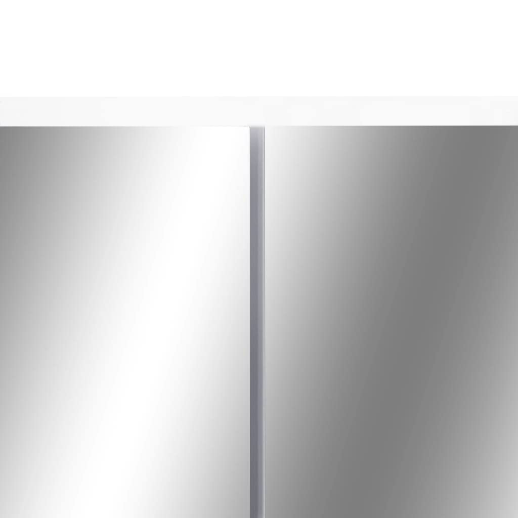 Szafka z lustrem kosmetycznym LED, biała, MDF, melamina, 80 x 15 x 60 cm, z przyłączem USB, 2 drzwi, 3 wkładane półki, światło LED do łazienki, umywalki, miejsce do przechowywania