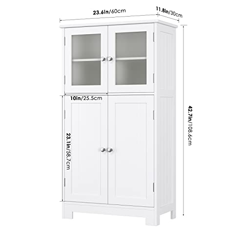 Horstors Bathroom Cabinet, Linen Storage Cabinet With Doors, Wooden Floor Cabinet With Adjustable Shelves For Bathroom, Living Room, Office, White #TOP3