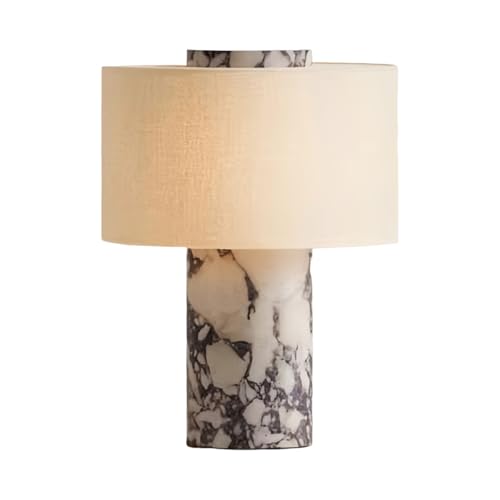 Lampe de table en marbre rechargeable avec intensité tactile, lampe en marbre de table en pierre, abat-jour en lin haut de gamme, forme cylindrique pour...
