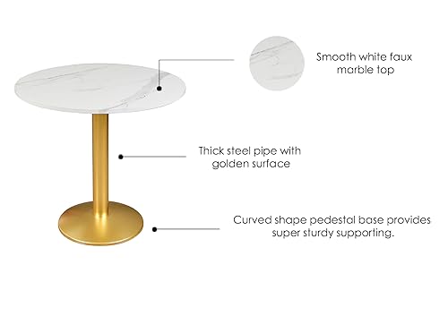 Image of 30 Inch Round Dining Table, Modern Tulip Bistro Table with White Faux Marble Top and Weighted Gold Pedestal Base, Small Kitchen Table for 2-4 People, Mid Century Style for Dining Room, Cafe, Office