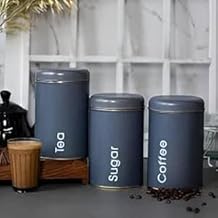 Set of 3 Stylish Metal Storage Jars – Tea, Coffee, Sugar Canisters | Airtight Kitchen Organizer Tins in Different Sizes | Multi-Purpose Metal Containers for Kitchen (gray)