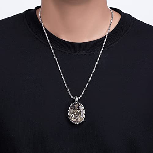 FAZOVIN Buddha Necklace for Men Stainless Steel Pendant Necklace Avalokitesvara Buddha Bodhisattva Amulet Patron Saint3