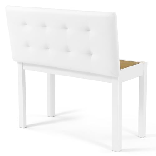 MUSTAR Piano Bench Piano Stool with Storage, 74cm Large Seat Solid Wooden Keyboard Bench, Soft Faux Leather Padded Seat for Vanity, Living Room, Bedroom (White)