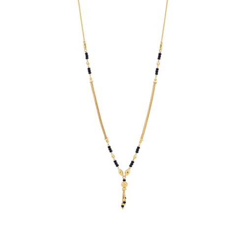 Image of MAIRA 1gm Micron 925 Sterling Silver 18K Gold Plated Hypoallergenic Black Beads Kala Mani Mangalsutra | Tanmaniya | Chandi Necklace Jewellery | Pure Silver Gift for Women