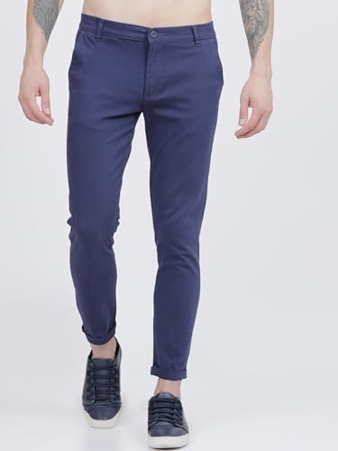Image of The Indian Garage Co Men Slim Fit Solid Mid-Rise Stretchable Chinos