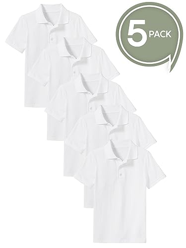 Image of Galaxy by Harvic Polo Shirt for Boys - 5 Pack School Uniform for Boys, Tagless Cotton Blend - Soft Comfortable Everyday Wear