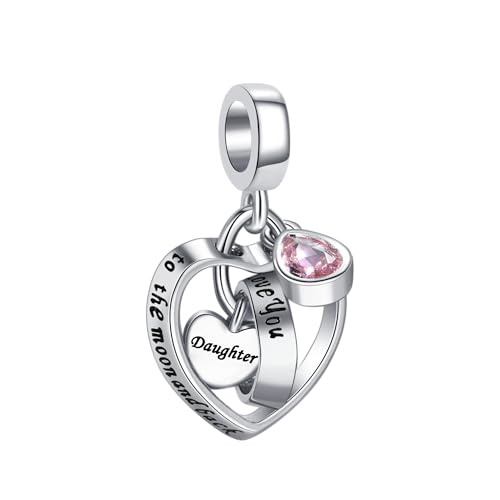 LSxAB Daughter I Love You to The Moon and Back Charm Compatible with Pandora Charms Bracelets Birthday Christmas Jewelry Gifts