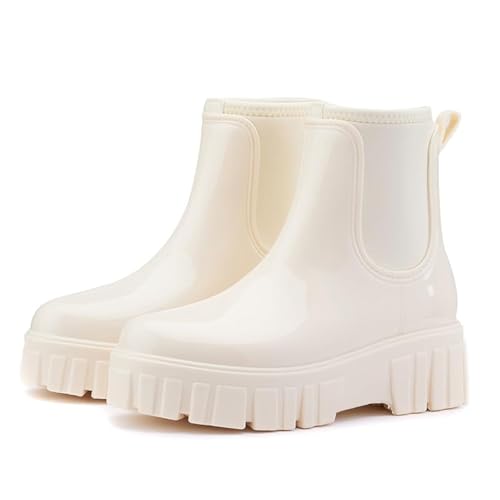 Gets Womens Rain Boots, Waterproof Platform Rubber Chelsea Rainboots, Comfortable Short Shoes Ankle Garden Boots for Outdoor Work