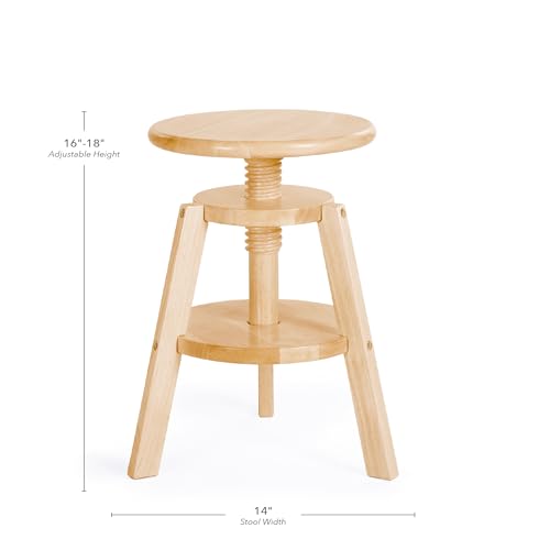 Image of Guidecraft Adjustable Drafting Wooden Stool-Natural: Drafting Chair for Kids, 16 inch-18 inch Inch Swivel Stool for Kids' Art Studio Furniture | Toddler Chair for Drawing, Painting, and Crafting