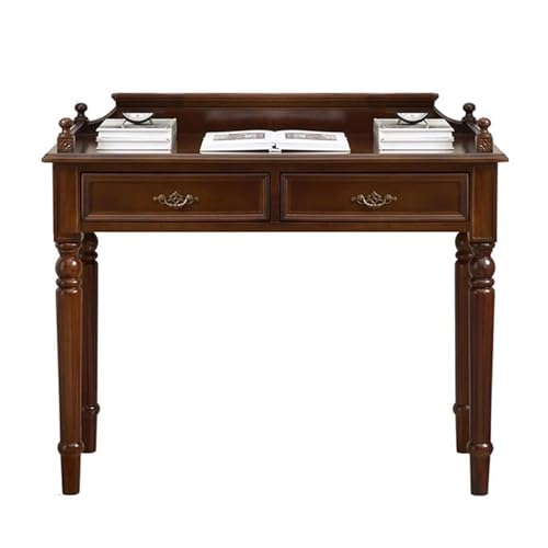 GBEVAUEIO Oficina Escritorio Vintage Estilo Americano con cajones, Estudio de Madera y tocador for Espacios pequeños, Color Nogal Moderno(M)