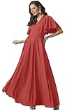 KOH KOH Plus Size Womens Short Sleeve Ruffle Elegant Modest Dressy Wedding Guest Prom Bridesmaid Cocktail Party Flowy Long Tall Formal Maxi Dress Gown, Coral Reef Red XL 14-16