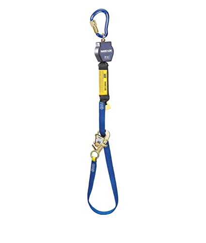 Image of 3M DBI-SALA Nano-Lok 3101365 Tie Back Self Retracting Lifeline, 9-Foot, 3 /4-Inch Dynema Polyester Web, Tie-Back Hook, Swiveling Anchor Loop W /Alum. Carabiner, Blue
