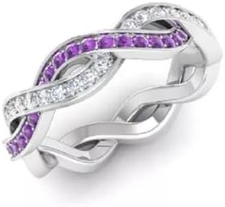 Jewels by Parijaat 14K White Gold Plated 925 Sterling Silver Round Cut Created Gemstone and White Diamond Infinity Full Etenity Wedding Engagement Ring (0.20 CT)