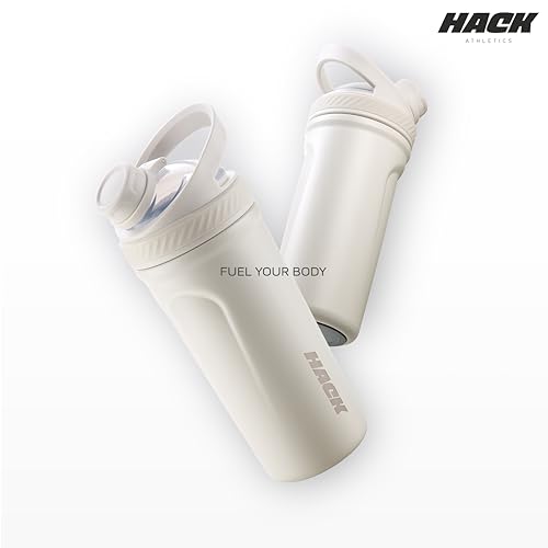 Image of Hack Athletics Premium Stainless Steel Insulated Shaker Bottles for Gym, Protein Shaker, Pre Workout Bottle, Water Bottle for Men and Women, BPA Free Material 100% Leakproof | 709ML (White)