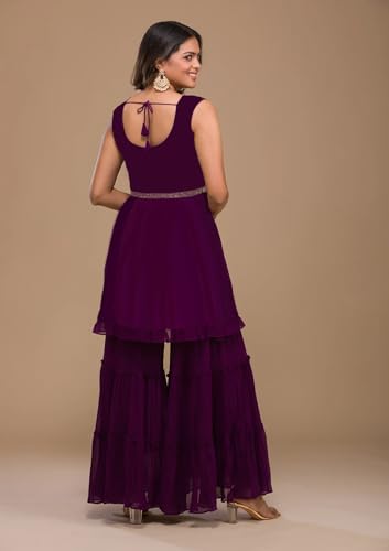 Xomantic Fashion Zariwork Women's Ready to Use Georgette Suit Purple