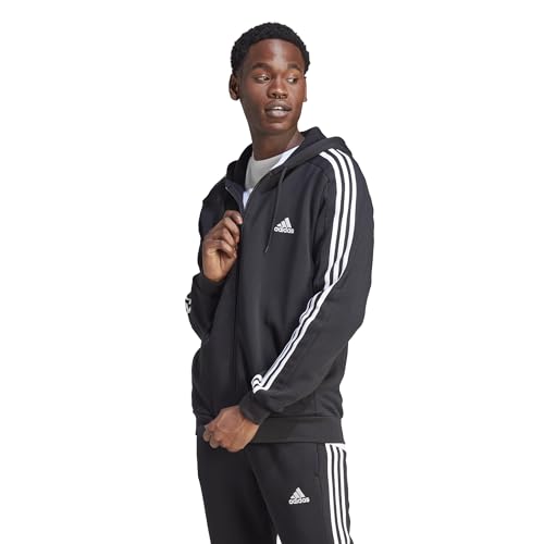 Image of adidas Essentials Men's Fleece 3-Stripes Full-Zip Hoodie Top with Hood
