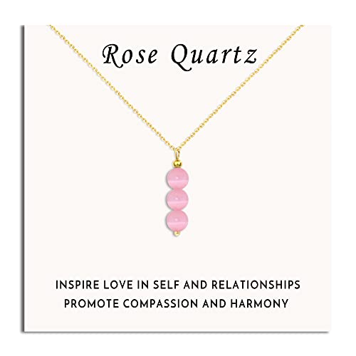 Rose Quartz Necklace Pink Necklace For Women, Crystal Jewelry As Spiritual Gifts For Daughter Pink Beaded Necklace As Rose Quartz Jewelry For Friends Crystal Pendant Necklace Healing Gifts For Girls #TOP22
