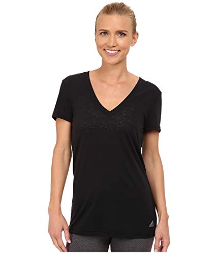 adidas Women's 24 Seven Deep V-Neck Tee, Black, Large
