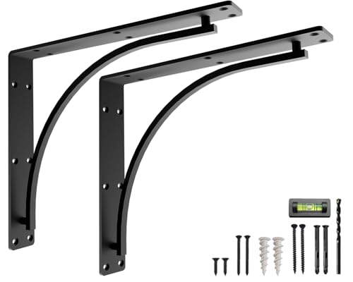 Classic Black Heavy Duty Shelf Brackets 16 inch by Balin Designs– L Bracket, Wall Mounted Support, Extra Wide Bracket, Decorative Shelf Brackets, Fireplace Mantel with Hardware Included, Set of 2 by Balin Designs - Used condition - US$59.49
