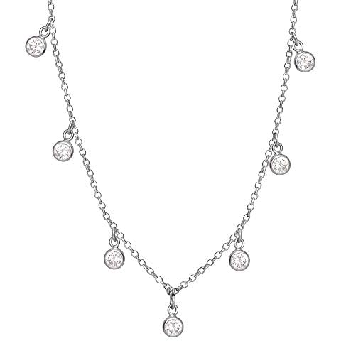 HOT SILVER Sterling Silver Dangle Cubic Zirconia Choker Necklace, 13" + 3" Extender Cover