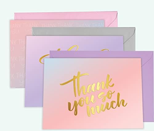 Giftinghouse 12 Thank you cards multipack with envelopes and stickers - greeting cards for weddings, kids, teachers, notes and gifts  Embossed foil cards (12 cards)