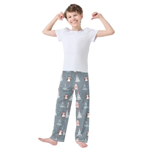 Penguin Xmas Tree Snowflake Boys Long Pants Soft Trousers Elastic Waist Kids Lounge Bottoms with Pockets S-XL2