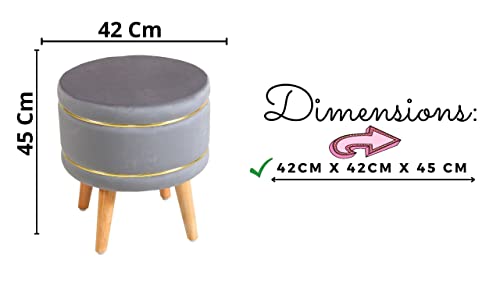 Image of Ottoman Stool for Living Room Foot Rest | Velvet Small Ottoman Foot Stool | Solid Wood Legs | Footstool Puffy for Home, Bedroom & Makeup Table | 16x16x18 Inch, Set of 2 (Grey)