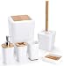 Kralix Bathroom Set 6 Pieces Plastic Bathroom Accessories Toothbrush Holder, Rinse Cup, Soap Dish, Hand Sanitizer Bottle, Waste Bin, Toilet Brush with Holder