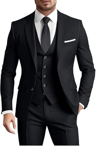 Men's 3 Piece Suit Set Slim Fit Two Button Slim Fit Wedding Groomsmen Suits Jacket Vest & Pants