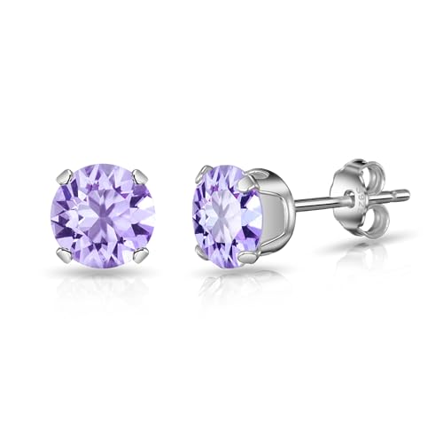 Image of Philip Jones Sterling Silver Light Purple Earrings Created with Zircondia® Crystals
