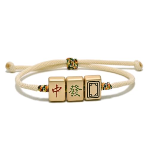 XWLB Lucky Mahjong Tile Bracelet, Adjustable Chinese Gambling Theme Woven