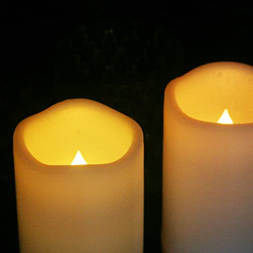 Image of CANDLE CHOICE Waterproof Outdoor Battery Operated Flameless Candles Remote Timer White Plastic Realistic Flickering Fake Electric LED Pillars Lantern Garden Wedding Christmas Decorations 3 inchx4 inch 6 Pack