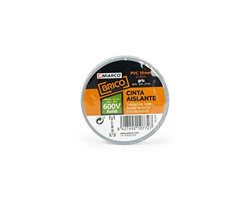 miarco 10772 10772-Cinta Aislante de PVC Brico Gris 19mm x 10m