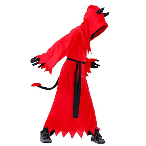 Lito Angels Red Devil Fancy Dress Up Set Halloween Costume with Mask, Demon Horns and Tail for Kids Boys Age 12-14 Years, XL - Image 5