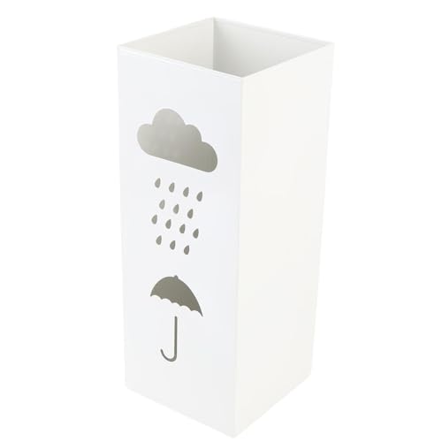 Wisoqu Umbrella Stands, Hollow Design Metal Umbrella Stand for Canes, Walking Sticks, Umbrellas, Freestanding Rectangular Hollow Rack for Home, Office, 16.5 x 6.5 x 6.5in, White