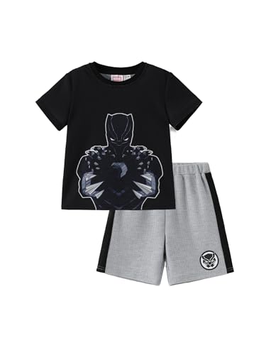 Disney Marvel Avengers Superhero Black Panther Boys Short Sets Kids Fashion Clothes Casual Summer Outfit Black T-Shirt & Shorts Set Little Boy Clothing 2 Pieces Breathable Outdoor Apparel 3-4 Years