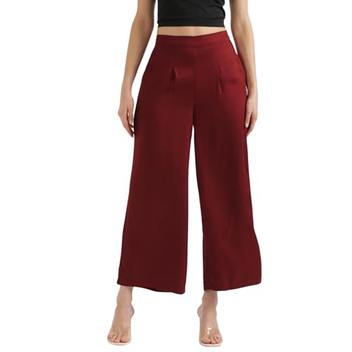 Image of SAADAA Palazzo Pants for Women Half-Elasticated Waistband | Palazzo for Women in Soft Viscose Fabric | Regular Fit with Mid Rise Waist & Deep Pockets | Versatile for Formal & Casual Wear