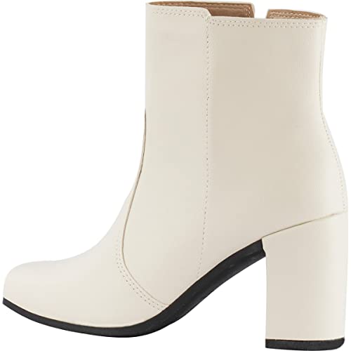 Coturno Salto Alto Grosso Confortável Bota Cano Curto Zíper BBQ1 offwhite37