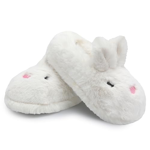 HOMETRUE Cute Girls Slippers Cartoon Animal Fuzzy Plush House Slipper Closed Heel Indoor Shoes for Big Kids2