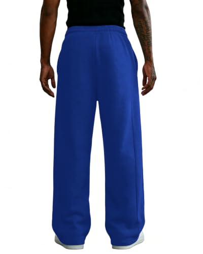 Image of Men's Baggy Sweatpants Cotton Fleece Wide Leg Lounge Sweat Pants Drawstring Waist Jogging Pants with Pockets