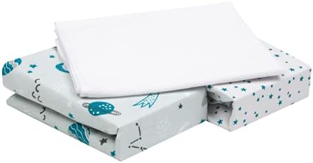 FlyIdeas Moses Basket Fitted Sheets 3 Pcs Set 75x35 cm | 2 Fitted Sheets & 1 Waterproof Mattress Protector | Mother Nurture Traumeland Alvi 100% Certified Pure Cotton, Made in EU
