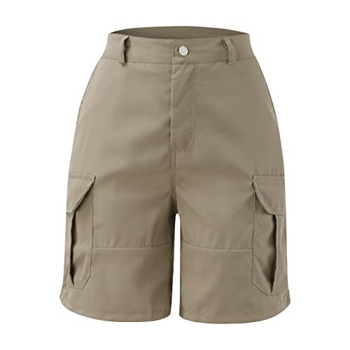Women's Summer Shorts Casual Comfy Hiking Cargo Shorts Summer Workout Hot Pants Chino Bermuda Elastic Short With Muti Pockets Khaki #TOP1