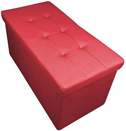 HomeHarmony Folding Storage Ottoman Seat, Stool, Toy Storage Box Faux Leather (Black large)