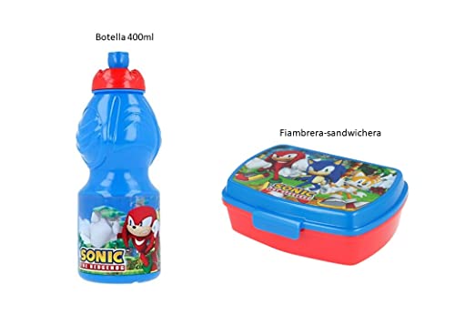 ALMACENESADAN, 5013 Schulbeginn Sonic bestehend aus 400 ml Sportflasche und rechteckigem Sandwichmaker mehrfarbig, wiederverwendbar, BPA-frei