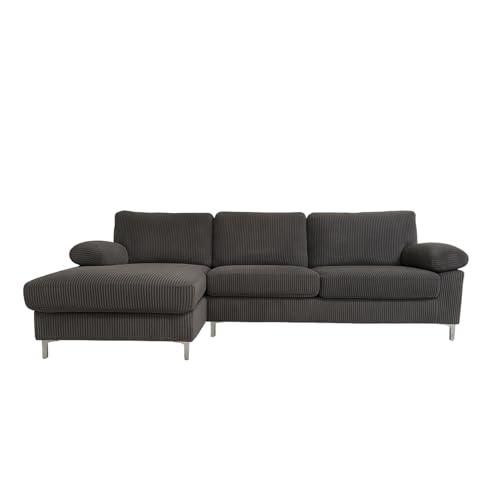 CONCEPTO FÁBRICA | Sofá esquinero de 4-5 plazas Galway Gris Antracita | Meridiana Izquierda | Pana Ultra Suave | Asiento profundo y Esponjoso | Pies Metal | Confort Durable | Look Contemporáneo