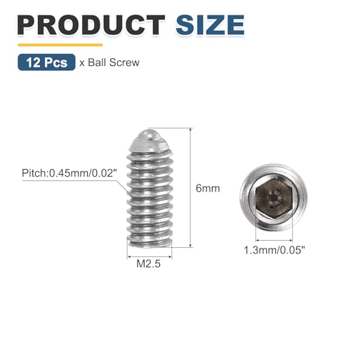 QUARKZMAN Silberne Kugelkopf-Stellschrauben M2.5x6mm 304 Edelstahl Sechskant-Federstiftschrauben Für Industrielle Elektronische Maschinen Haushaltsmöbel Reparatur Arbeitsplätze 12 Stück