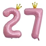 YFHVJTKO 40 Inch Number 27 Pink Crown Balloon Set,27th Celebration Decorations for Happy 27th Birthday Party Wedding Bridal Shower Engagement Photo Shoot Anniversary Decoration, Baby Pink 27 Balloon