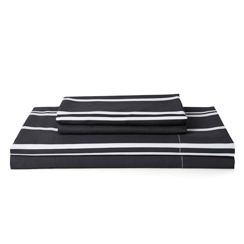 Image of Best Season Stripe Bed Sheets Set,4 Piece Super Soft Microfiber Bedding-Deep Pocket,Ultra Soft,Fade & Wrinkle Resistant(Full Size,Black&White)