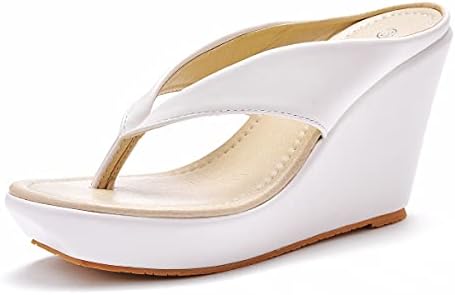 Crystal Queen Women Beach Sandals Platform Wedges Sandals High Heels Wedges Slippers Flip Flops White Flip Flops Plus Size 5561 White-38
